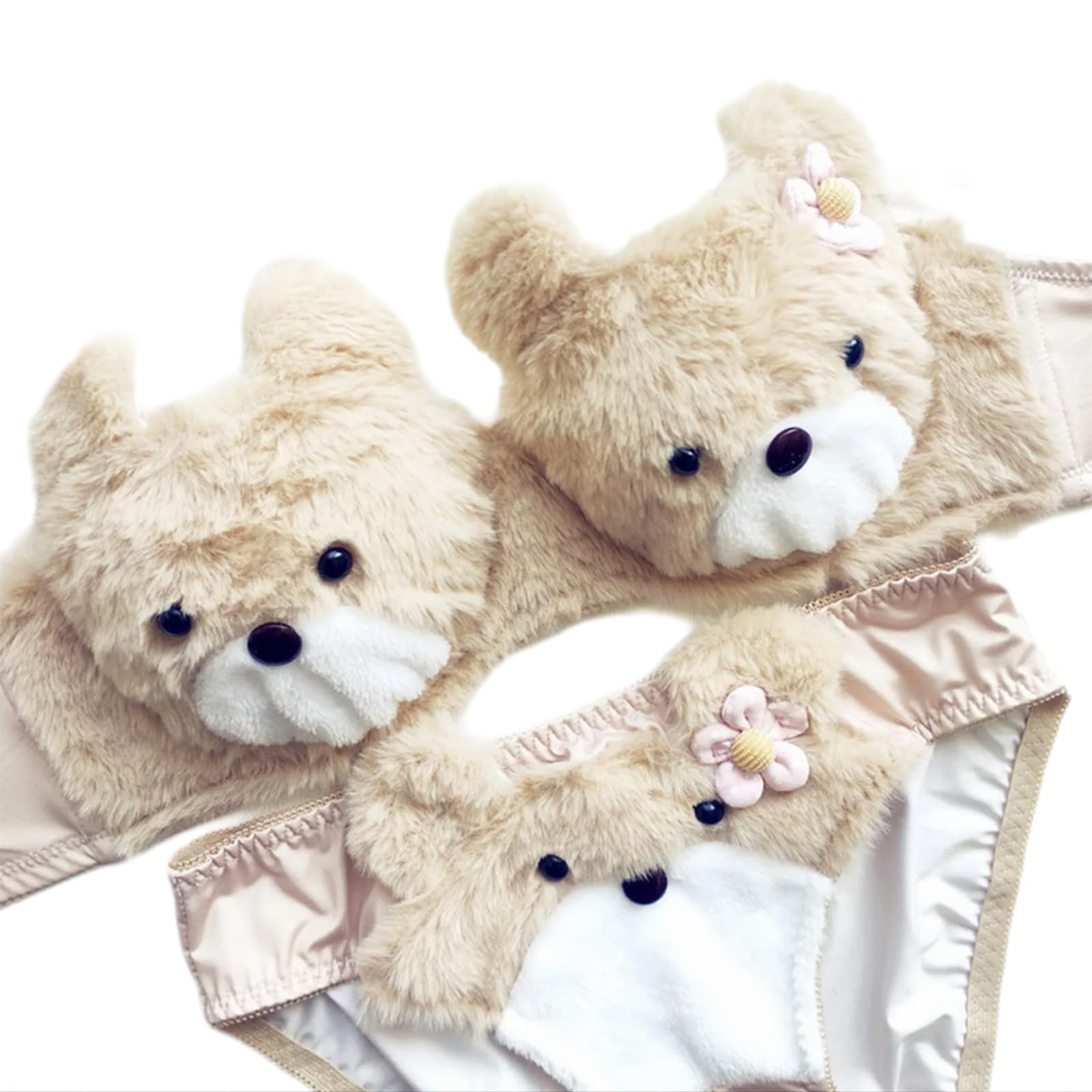 Fazvncv Women Lovely Plush Bra Panty Set Funny Bear Bra Panties Set Cartoon Plush Underwear Soft Student Girls Lingerie Set