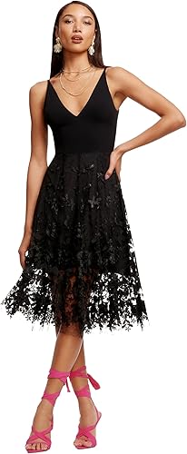 Vista 2 de Dress the Population Darleen - Vestido midi sin mangas con escote pronunciado y acampanado para mujer