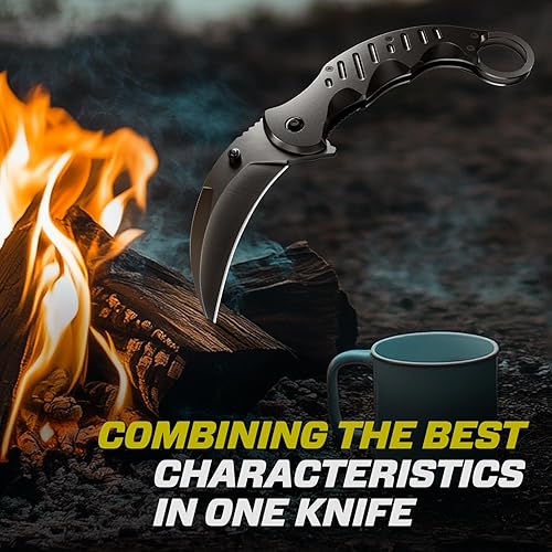 Miniatura 7 de Tactical Spring Assisted Pocket Knife - Karambit Folding Knives for Men - Folding Sharp Tiger Claw Blade - Best Combat Tool for Hunting Military 1