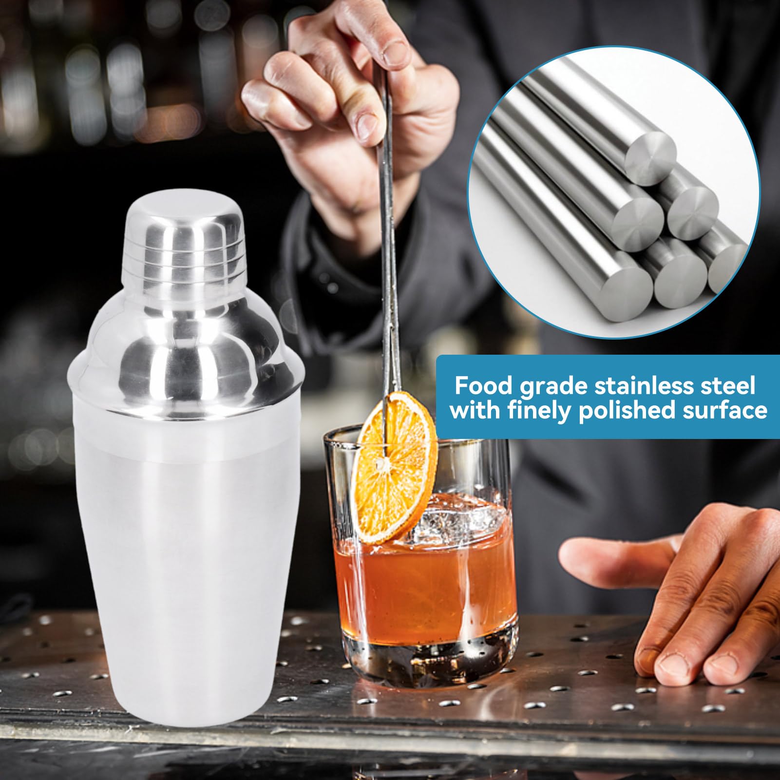 Beufee 2Pcs Stainless Steel Cocktail Shaker Set, Small Martini Shaker, 350ml, Silver