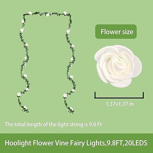Miniatura 2 de Guirnalda de hadas de flores de vid, 9.8 pies, 20 LED, guirnalda de hojas pequeñas con tira de luces de flores blancas, funciona con pilas, para