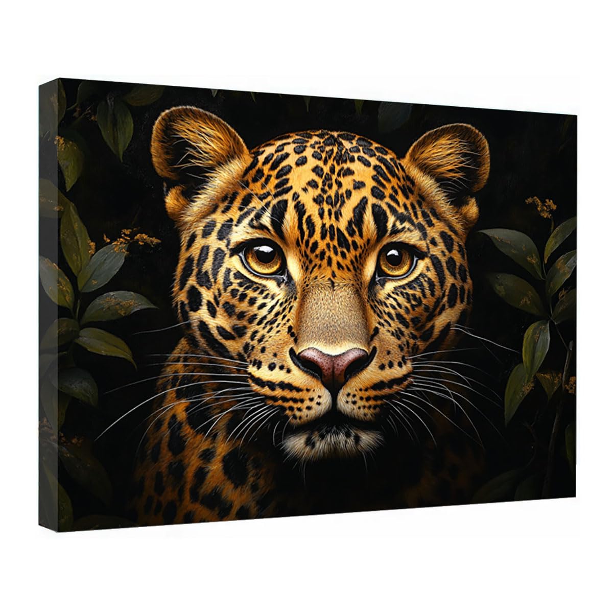 TZKRWRH Leopard Canvas Print Animals Preppy Poster Golden Leopard Face Cheetah Modern Maximalist Boho Wall Art Panther Painting Vintage Canvas Office(Gold 47)-70x100cm Framed