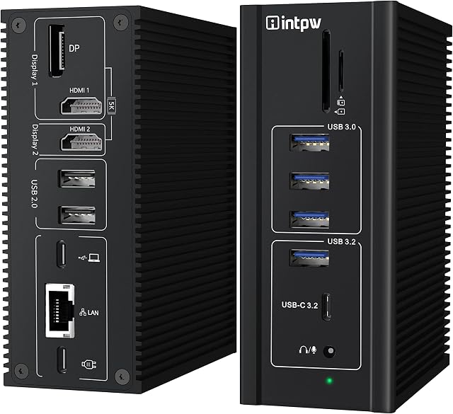 DisplayLink Docking Station Single 5K/ Dual 4K@60Hz for M1/M2 MacBook, Windows, INTPW 16 IN 1 Universal Laptop Docking Station 10Gbps with HDMI & DisplayPort, 100W Power, 7 USB, Ethernet, SD/TF, Audio