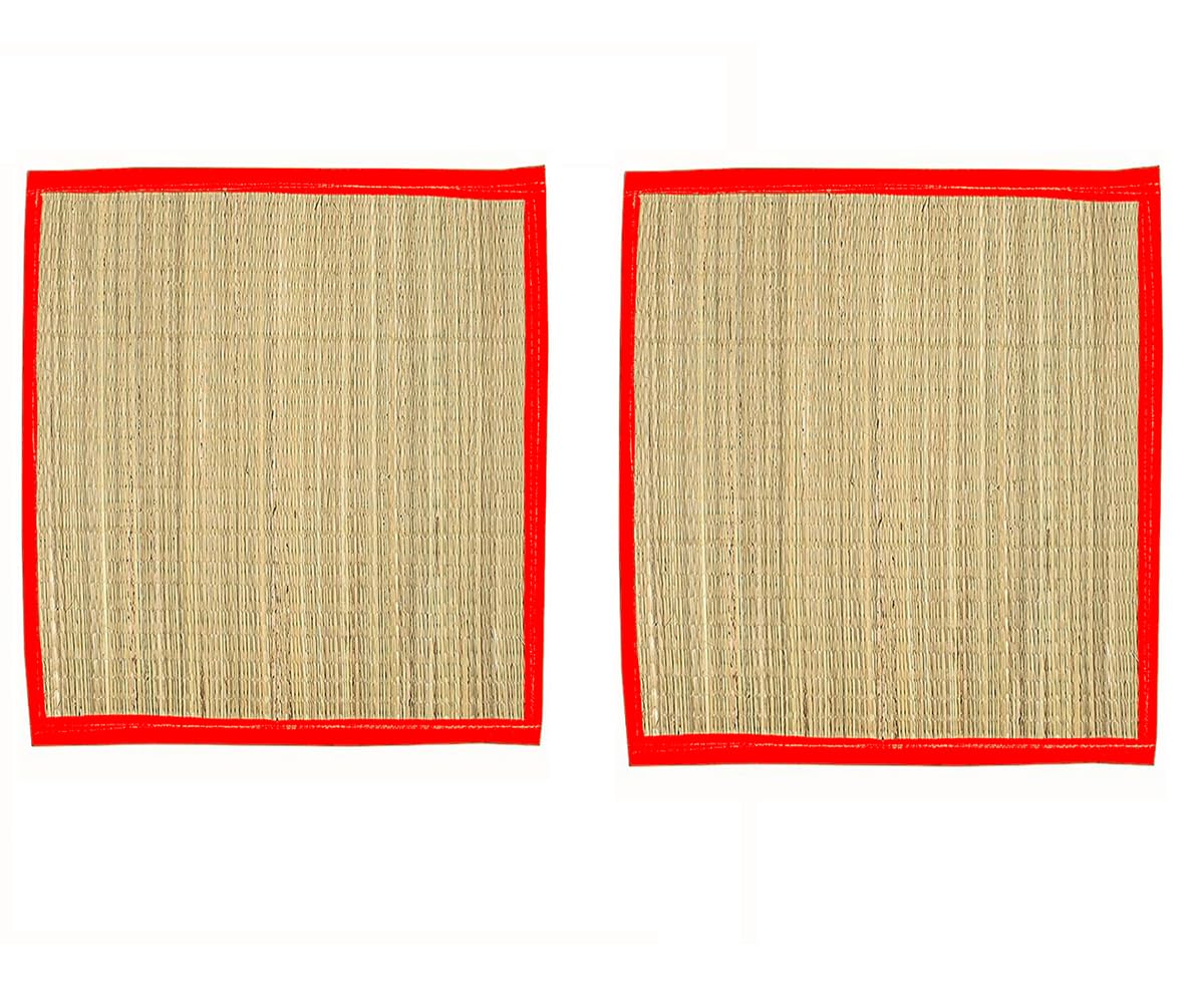 Traditional Korai Grass Mat - Kusha Grass Aasan Mat for Sitting 24 x 18 Inch (Pack of 2) korai grass mat for sitting, kusha aasan for puja for sitting-image-1