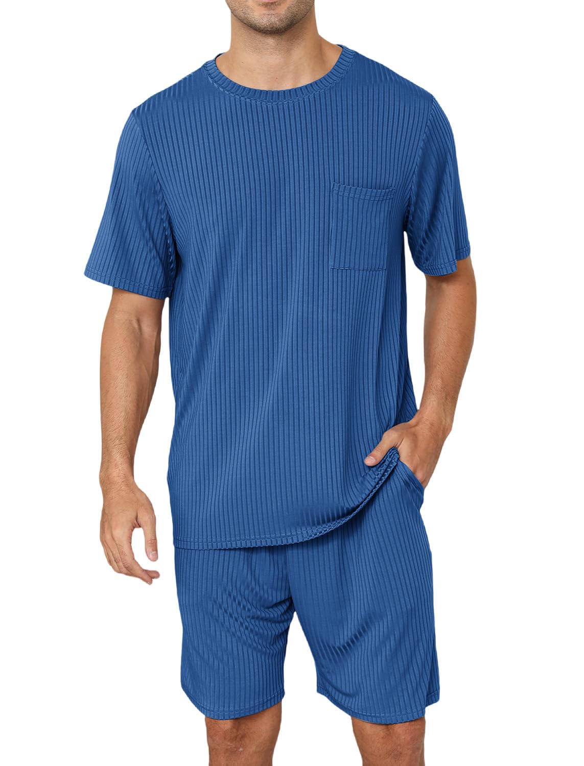 EISHOPEER Matching Pajamas for Couples 2 Piece Lounge Set Ribbed Knit Pajama Matching Tops and Shorts Soft Sleepwear S-XXL