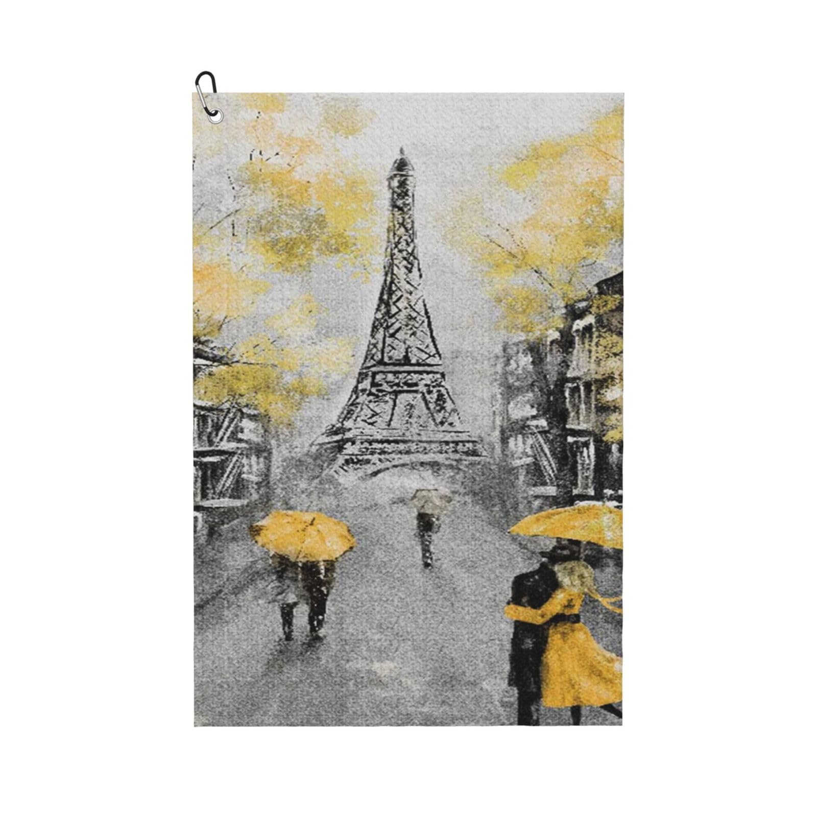 Oudrspo Oil Painting Paris European City Landscape France Eiffel Tower Modern Couple Golf Towel, Waffle Weave Sports Towel with Clip for Golf Course Daily Use