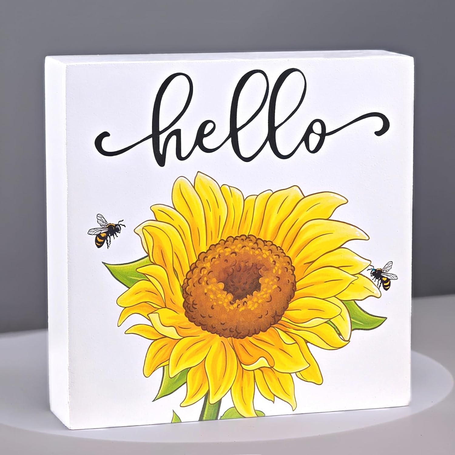 Summer Decor Summer Decorations for Home Sunflower Wood Box Sign Rustic Wooden Shelf Desk Decor Season House Warming Gifts 5.9 x 5.9 Inch