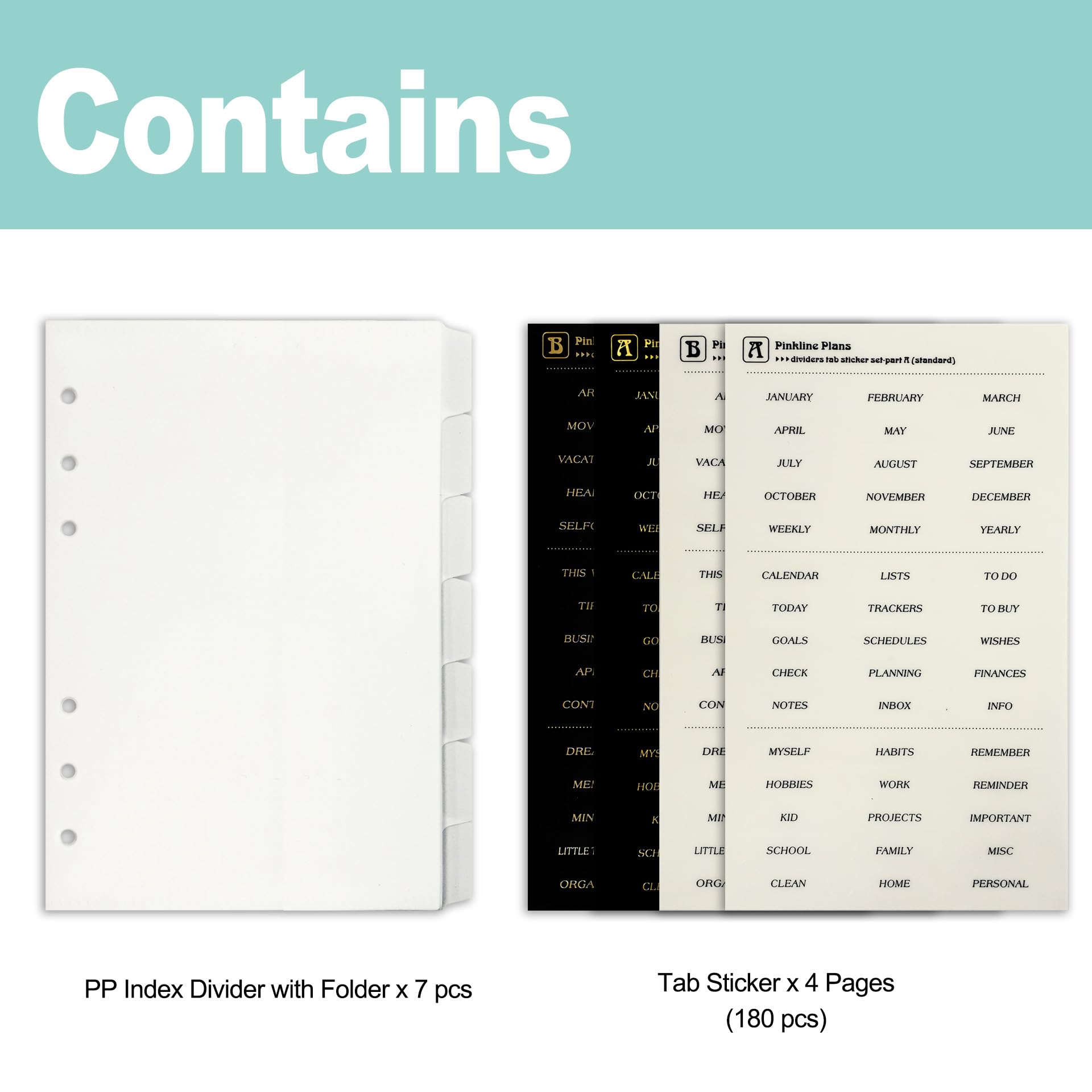 Zelten PP Binder Index Dividers with Folder & 4 Sheets Tab Stickers for Personal Organizer (PP White 7-Folder Tab, A5/6 Hole) - Image 2