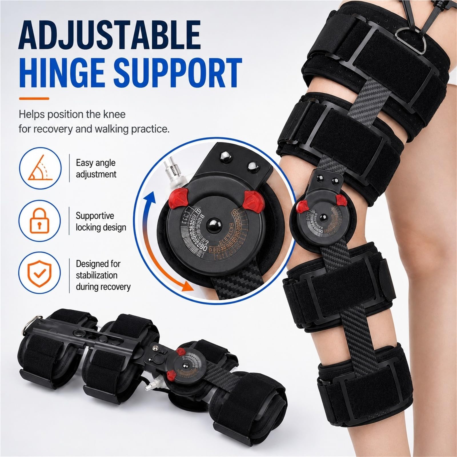 Rodillera Ortopédica Articulada ROM para Rehabilitación de Ligamentos ACL PCL y Menisco Estabilizador Postoperatorio Ajustable para Hombre y Mujer Talla