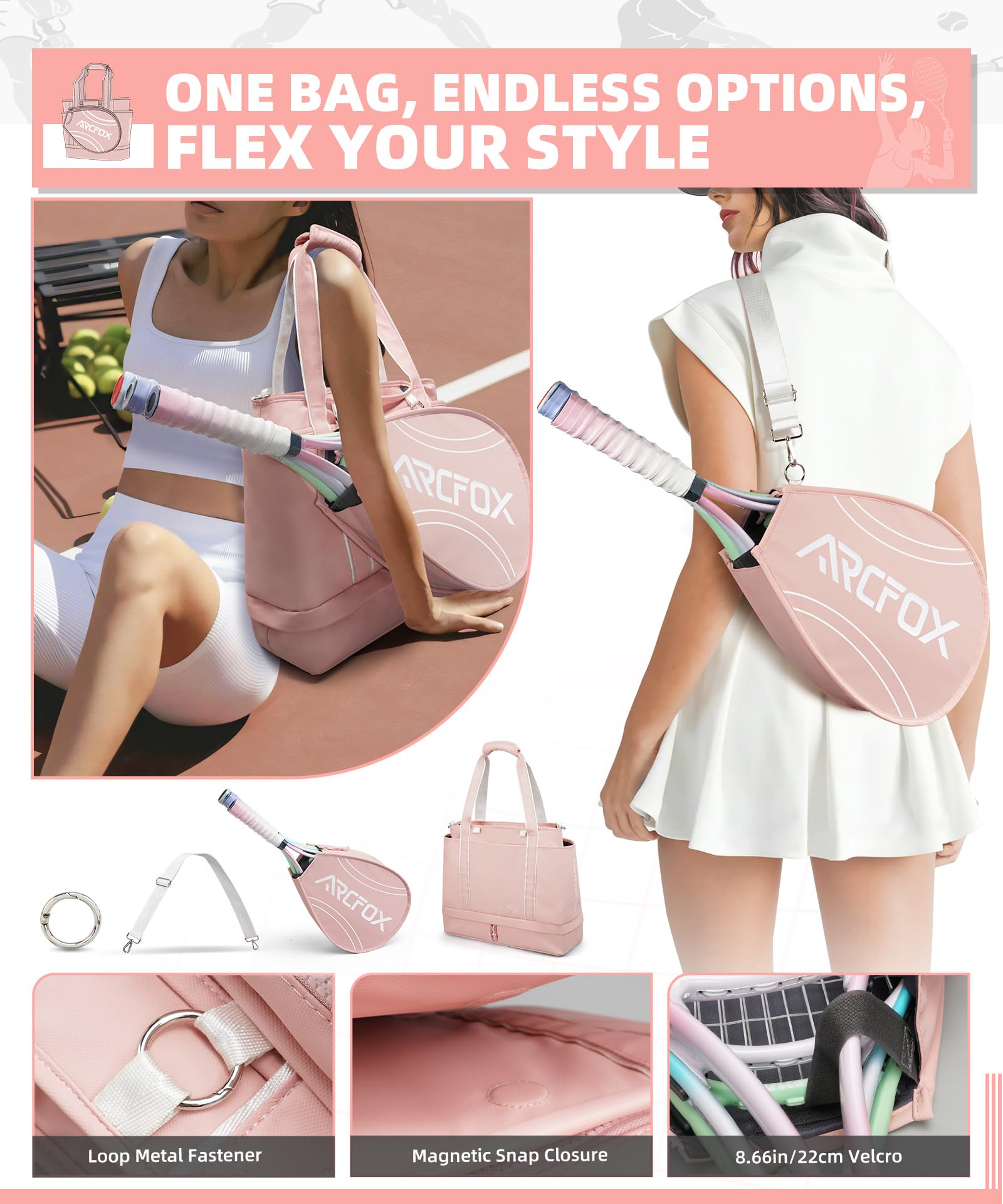 ARCFOX Torba na rakietę tenisową 2 w 1, duża pojemność, plecak na rakietę tenisową dla kobiet i mężczyzn, wodoodporna lekka torba tenisowa crossbody, na wiosła Pickleball, rakietę do squasha do