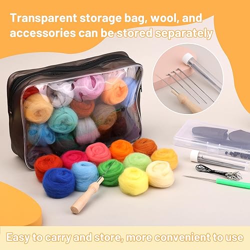 Miniatura 3 de SOCNITC Kits de fieltro de aguja de 45 colores para principiantes, suministros de fieltro de aguja con herramientas, kits de inicio de fieltro con