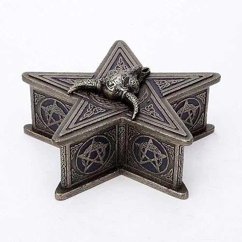Miniatura 3 de Veronese Design 2 3/4 "de alto de resina fundida en frío acabado bronce antiguo oculto vaca cráneo pentagrama baratija caja estatua contenedor