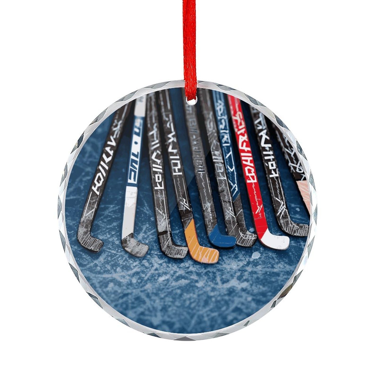 Btcowzrv Style Ice Hockey Sticks Round Ornament Hanging Pendant Decor