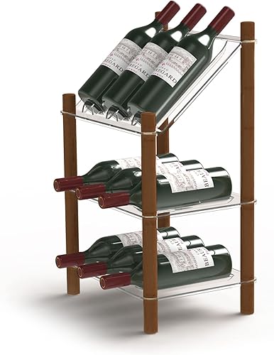 Life Story MyWinebar - Soporte para 15 botellas de vino con marco de madera, soporte de almacenamiento de piso con estante superior inclinado y 4
