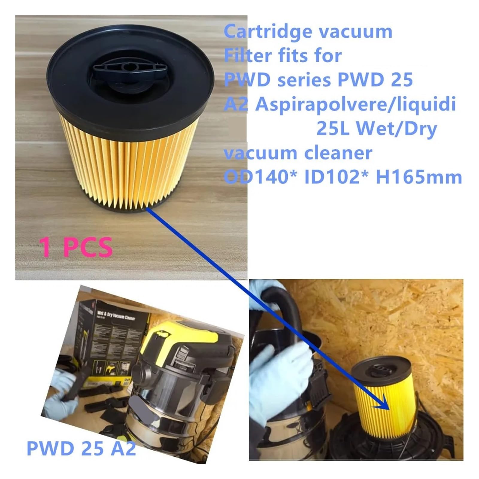 Filtro de vacío de Cartucho, Compatible con Parkside PWD Series PWD 25 A2 Aspirapolvere Liquidi, Compatible con aspiradoras húmedas/secas Parkside 25L HEPA(2pc)