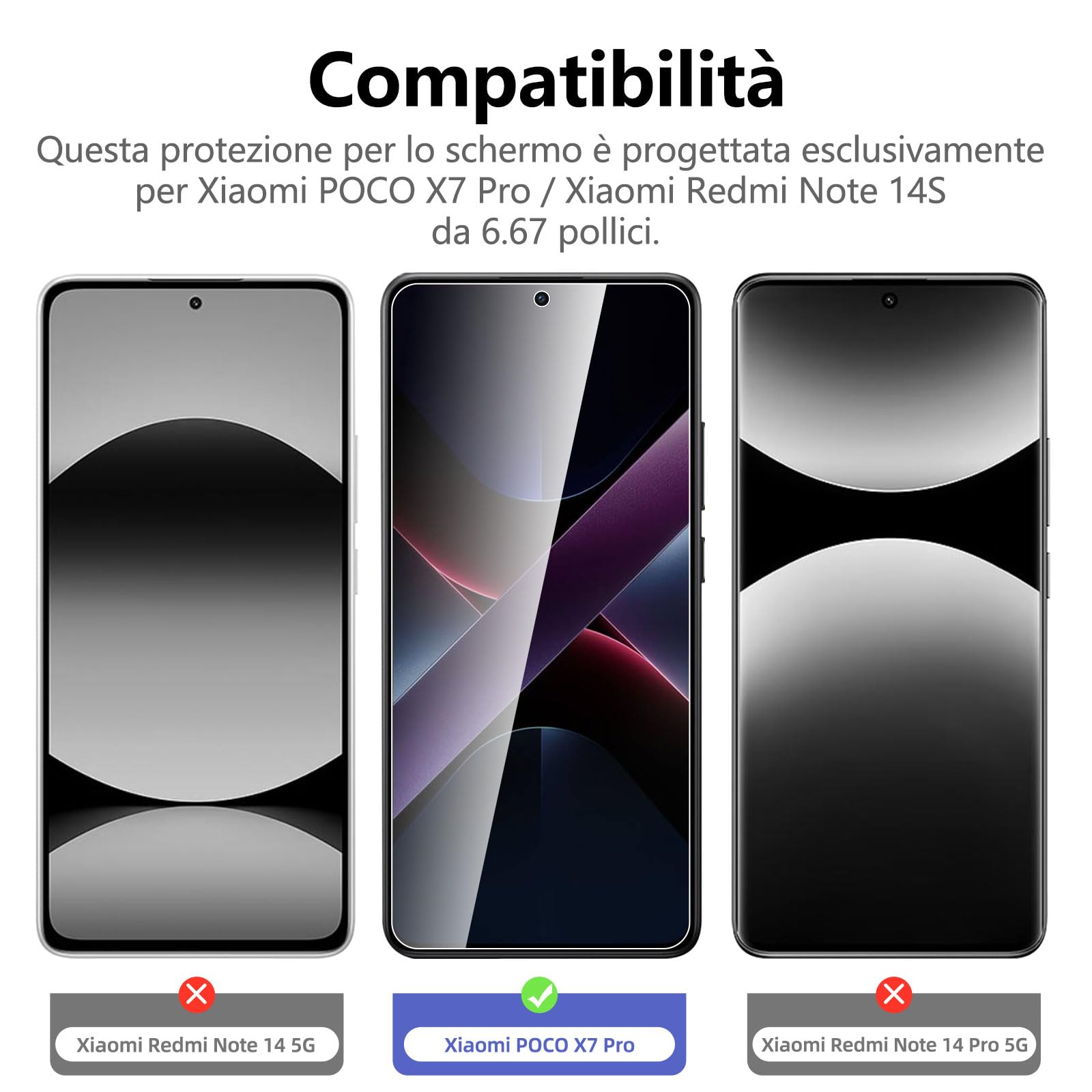 NEW'C 3 Pezzi, Vetro Temperato per Xiaomi POCO X7 Pro, Pellicola Prottetiva Anti Graffio, Anti-Impronte, Senza Bolle, Durezza 9H, 0,33mm Ultra Trasparente, Ultra Resistente