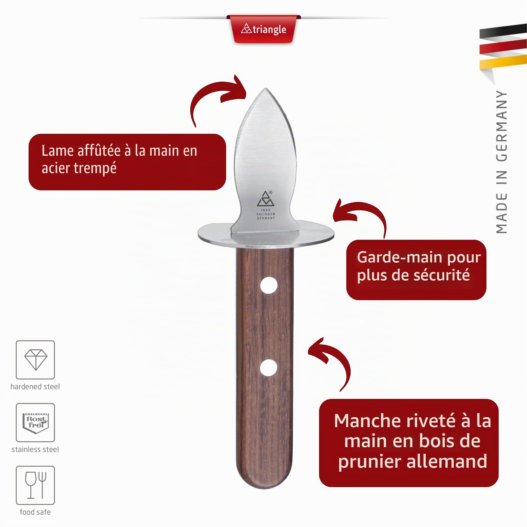 Triangle 54 200 02 02 Ouvre huître avec Manche en Bois Marron