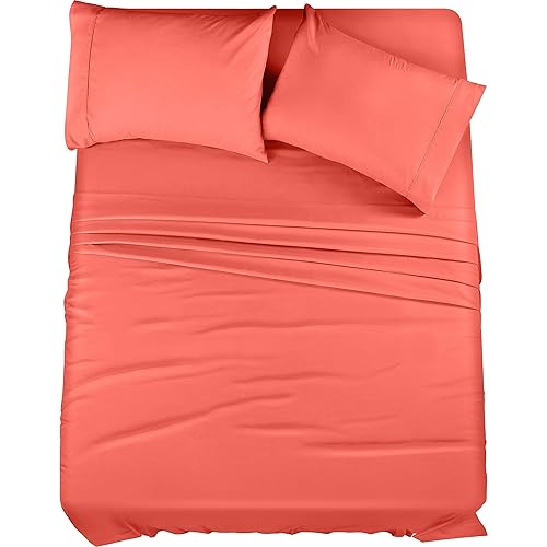 Utopia Bedding Full Sheet Set – 4 Piece Bed Sheets for Full Size Bed, Soft and Breathable Microfiber, Includes 1 Fitted Sheet, 1 Flat Sheet and 2 Pillowcases (Coral)