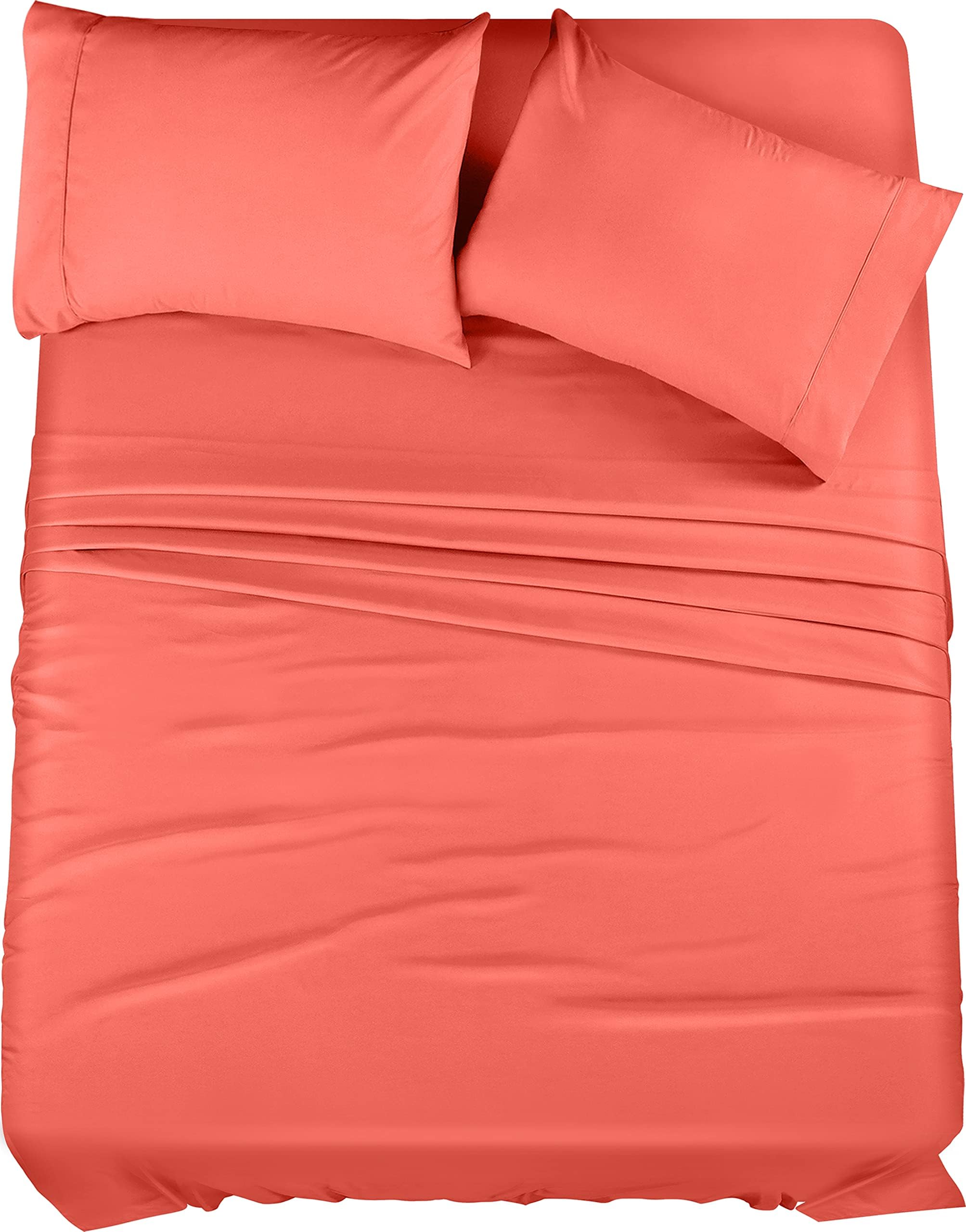Utopia Bedding Full Sheet Set – 4 Piece Bed Sheets for Full Size Bed, Soft and Breathable Microfiber, Includes 1 Fitted Sheet, 1 Flat Sheet and 2 Pillowcases (Coral)