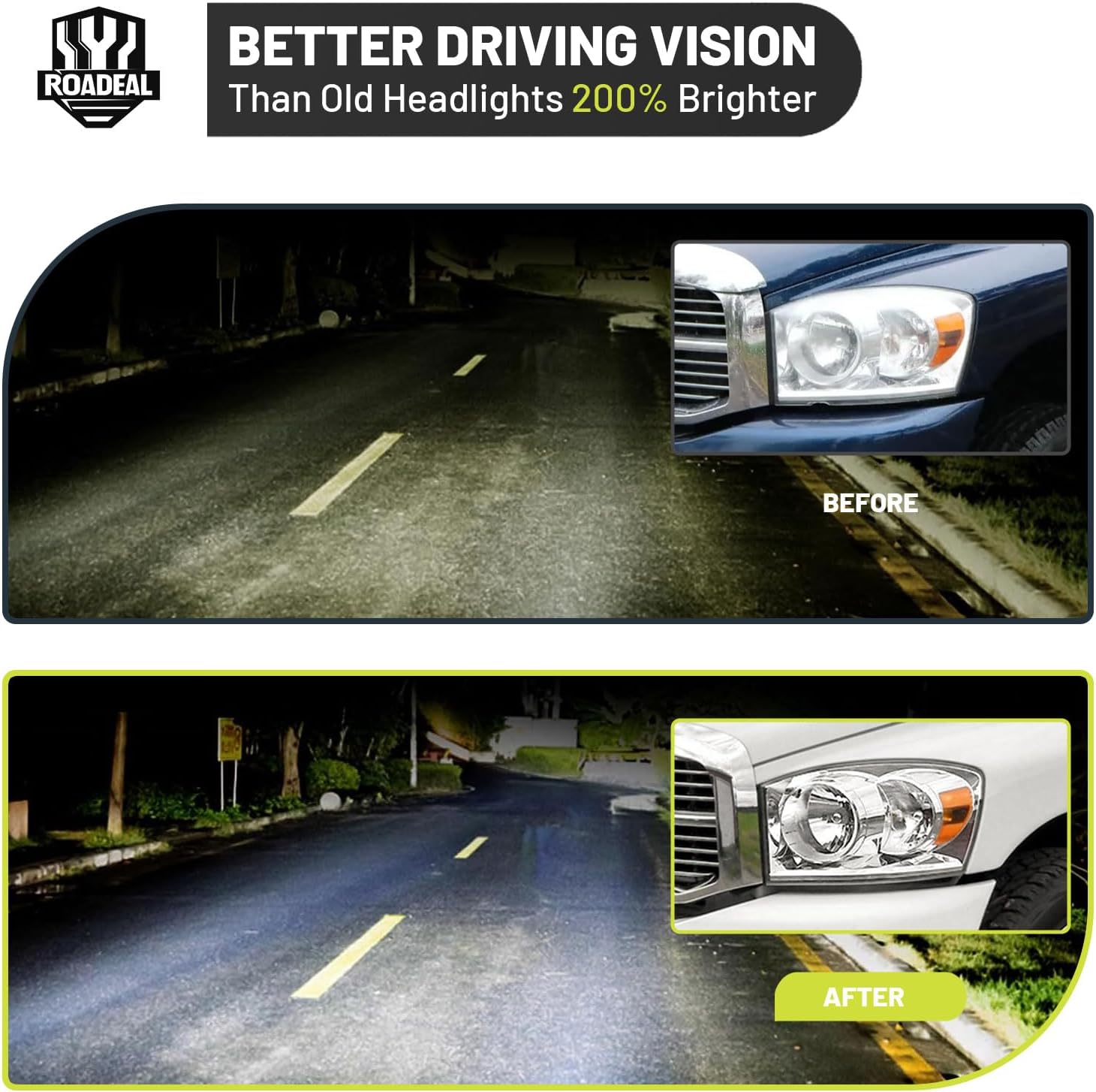 Headlights W/Bulbs for 2006 2007 2008 Dodge Ram 1500/2500/3500, 2009 Dodge Ram 2500/3500 Old Body Style Only Halogen Headlamp Replacement Driver & Passenger Side