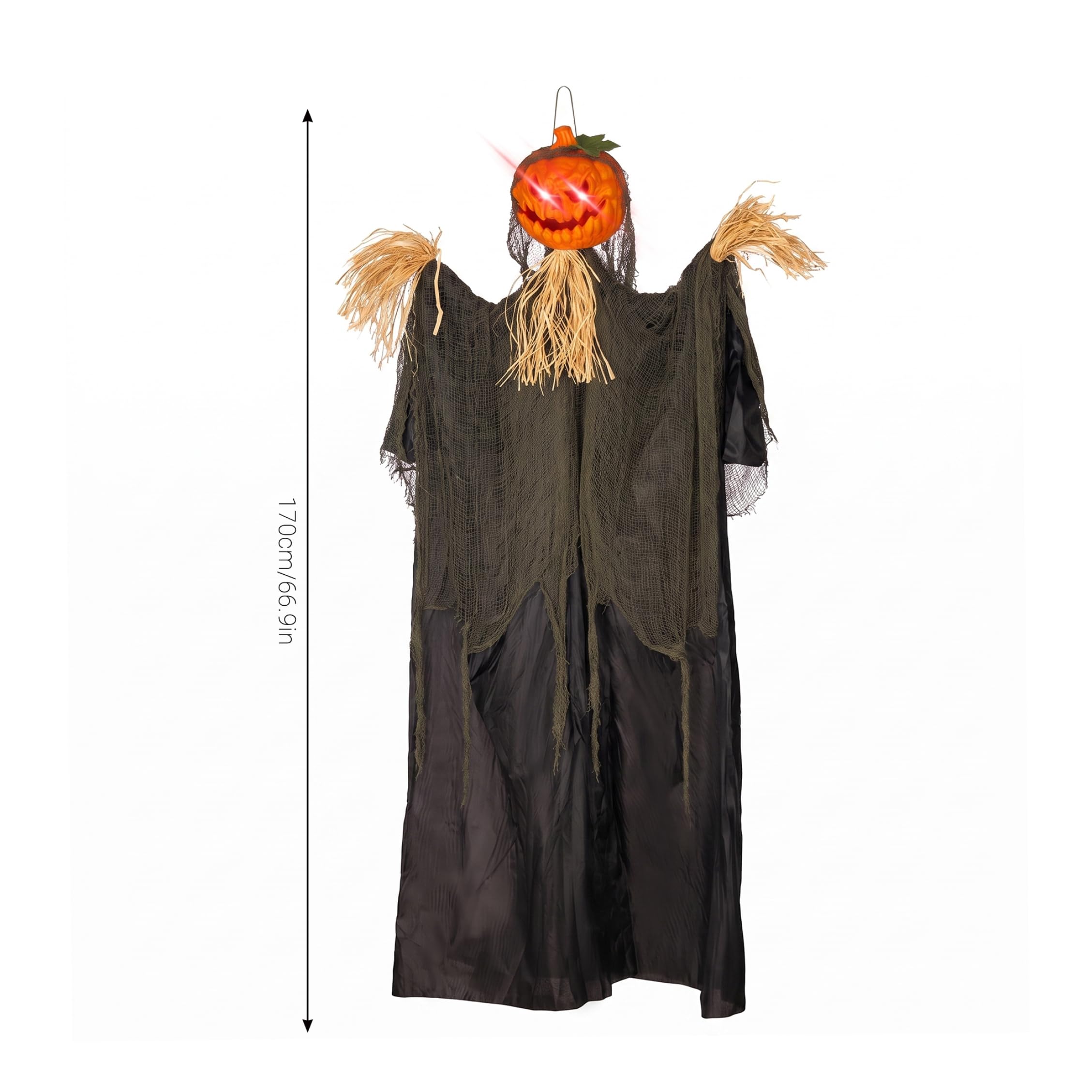 Décoration de Citrouille d'halloween à Suspendre avec Yeux et Sons Lumineux activés par Le Mouvement, Bras Flexibles et Pliables pour Maison hantée intérieure extérieure