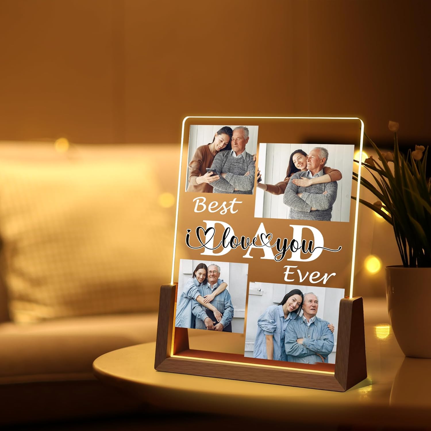 Fathers Day Personalized Gifts For Dad Grandpa Husband From Daughter Son Kids Wife, Custom Light Up Picture Frame Acrylic Plaque, Customized Best Dad Ever Gifts For Fathers Day Christmas Birthday - Image 6