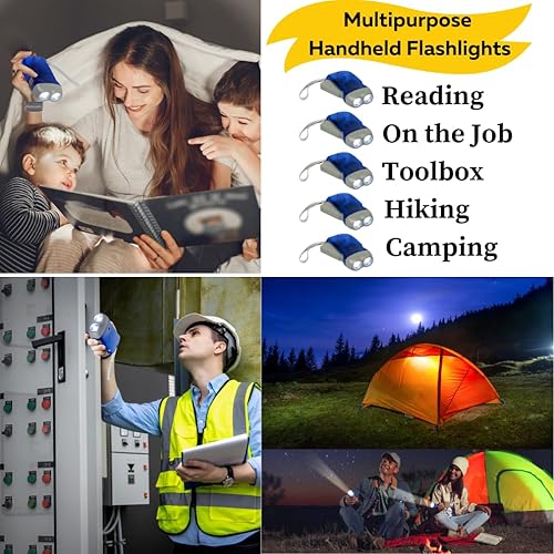 Miniatura 3 de Evelots Linternas de emergencia de manivela de mano (paquete de 4, 12 o 24) - CampingHogarCoche - Luces LED brillantes dobles - Ideal para
