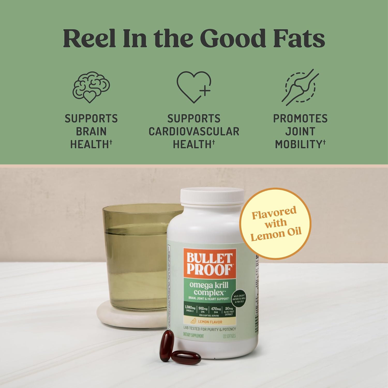 Bulletproof Omega Krill Complex Softgels, 120 Count – Lemon Flavor Omega 3 Supplement with Krill & Fish Oil, 1560mg EPA, DHA & GLA, Supports Brain, Heart & Joint Health, Non-GMO, Gluten Free