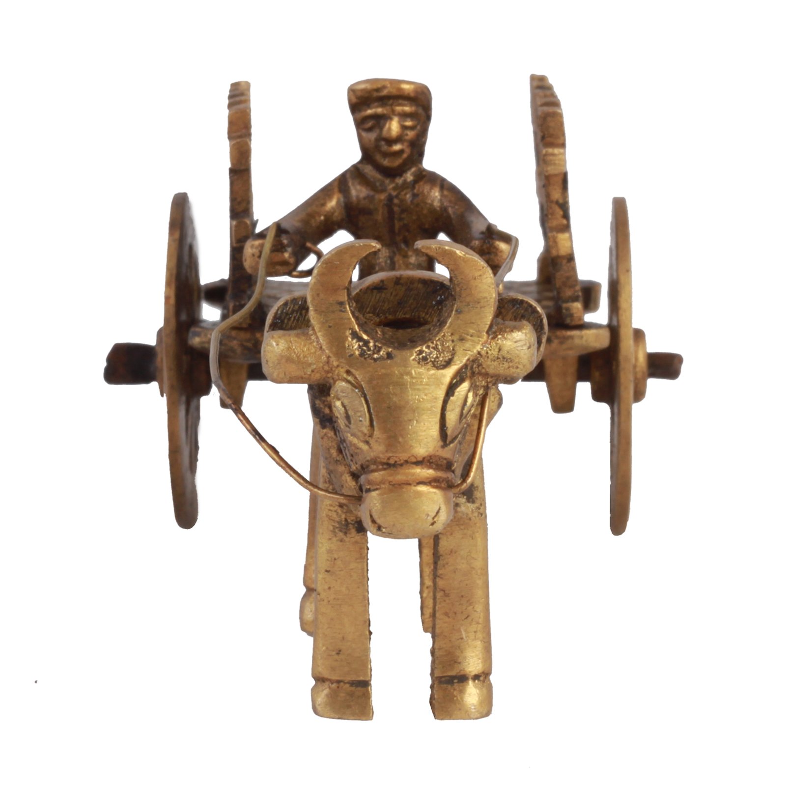 Kartique Brass Bullock Cart with Open Jaali Pulled by Single Bull, Standard, Gold, 1 Piece - Image 3 thumbnail