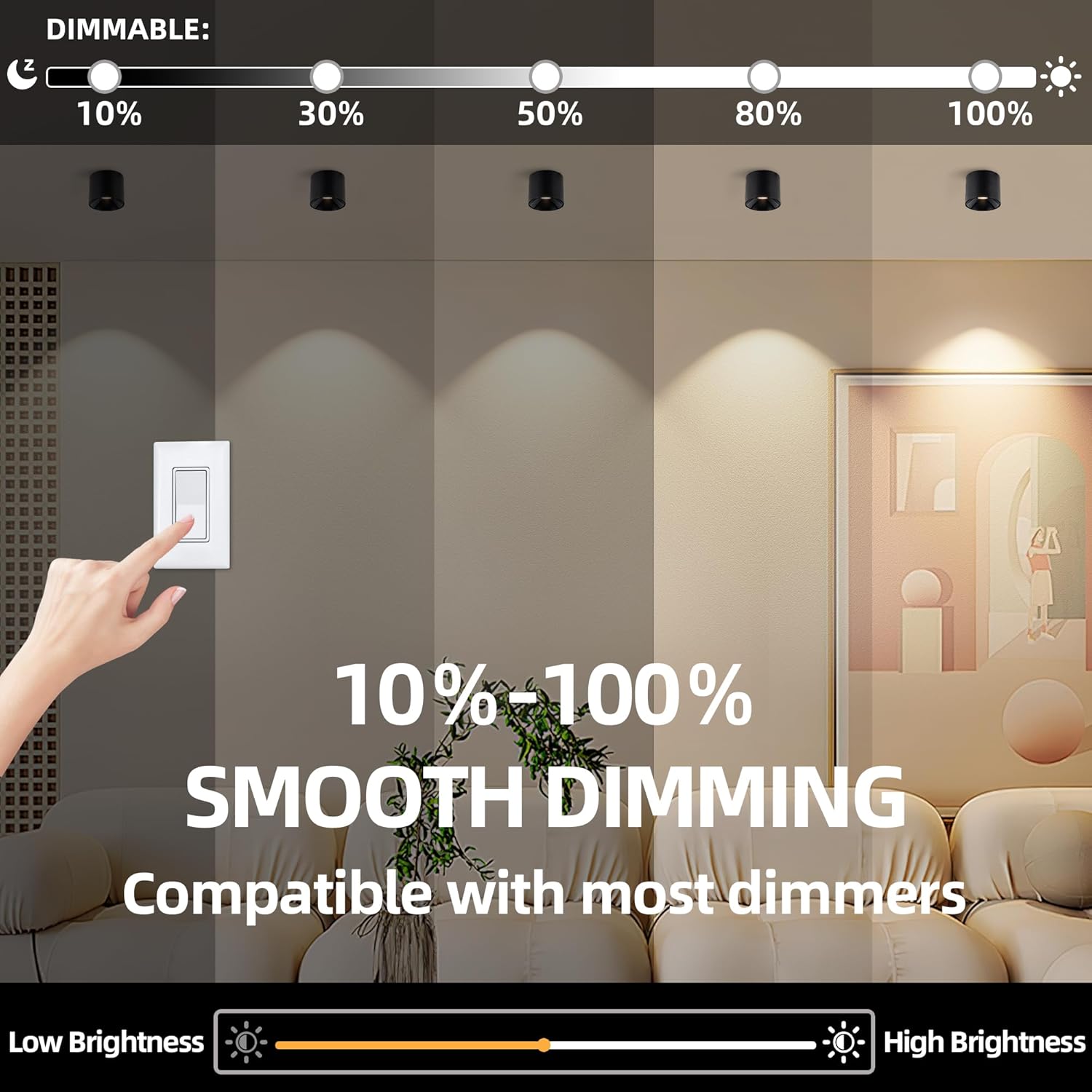 Modern LED Ceiling Spotlight 5CCT 4.72 inches 18W Dimmable Ceiling Light,2700K-5000K,for Living Room Spotlight Indoor (Black - 18 Watts)