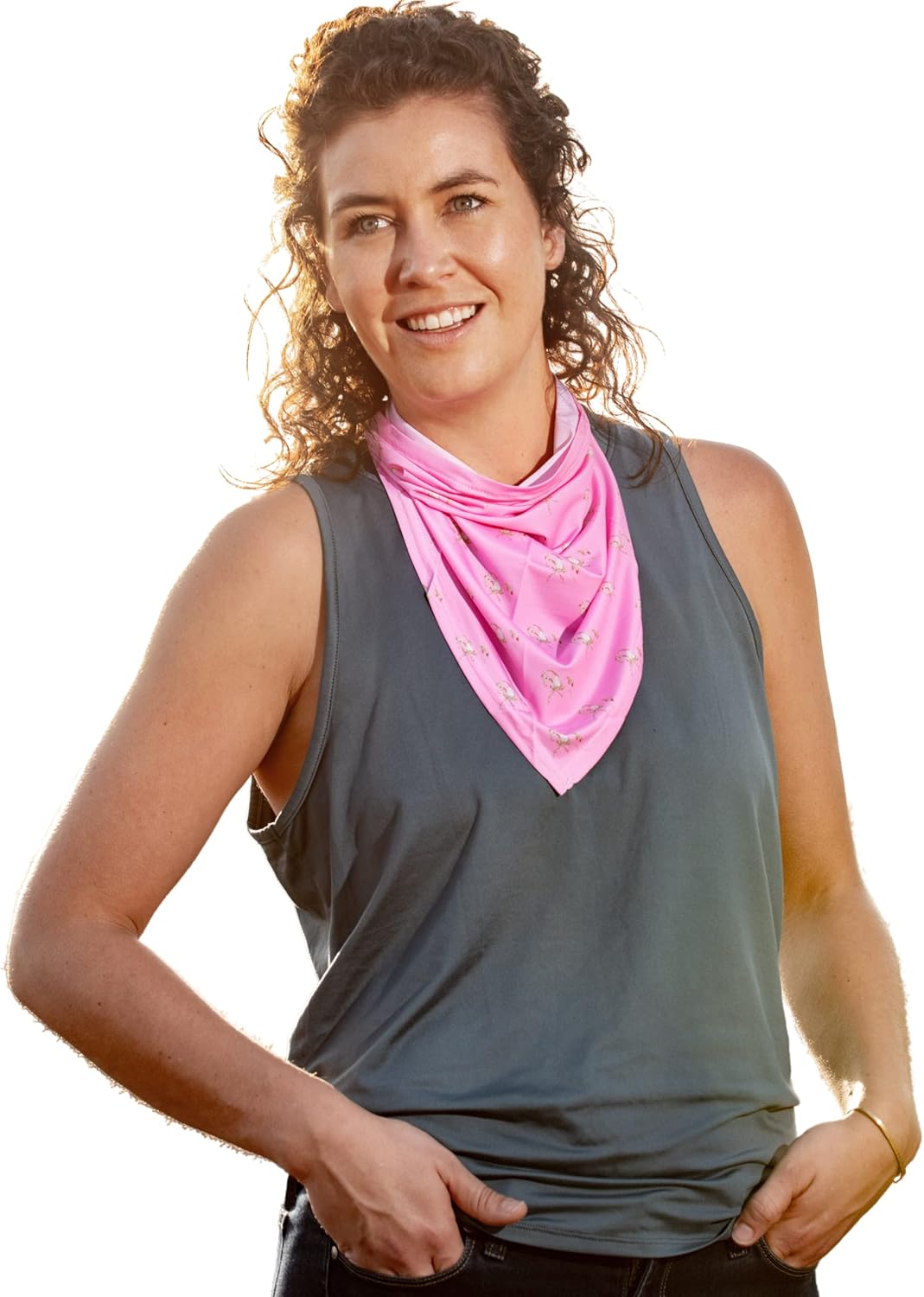 UPF 50+ V Neck Gaiter for Women and Girls, Best Neck and Chest Sun Protection, Ear Loops and Nose Clip