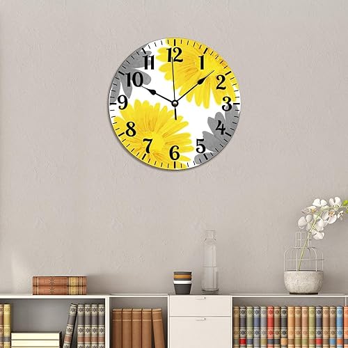 Miniatura 8 de Reloj de pared redondo de madera de granja con flores y plantas silvestres, decoración de pared de 10 pulgadas, funciona con pilas, reloj de pared