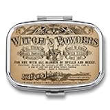 DingRound Metal 2 Compartment Pill Organizer Travel Friendly Portable Compact Box to Hold Vitamins/Tylenol/Fish Oil/Supplements/Tablet (Vintage Witch's Powders), 1.97 x 0.79 x 0.39 Inch, 1.0 Count