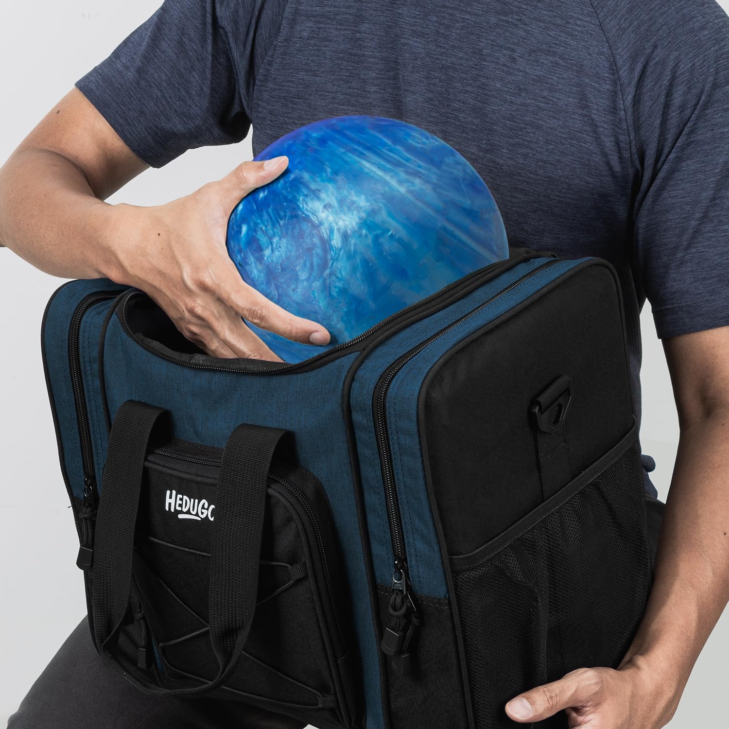 Bowlingballtasche – Einzelball-Tragetasche mit Schaumstoffkissen, gepolstertem Gurt für Damen und Herren, passend für Bowlingschuhe bis Herrengröße 42 und Zubehör