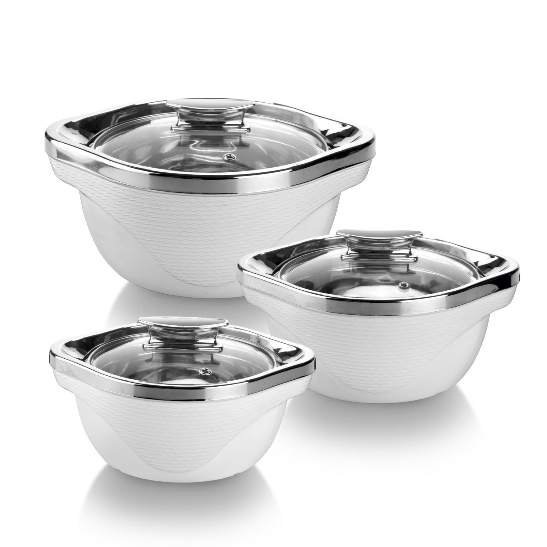 SIGNORA WARE Große isolierte Auflaufform mit Deckel, 3er-Set, Edelstahl-Heißtopf, Speisenwärmer, Kühler, Thermo-Suppen-/Salat-Servierschüssel, Edelstahl-Behälter für heiße Speisen, bestes Geschenk-Set