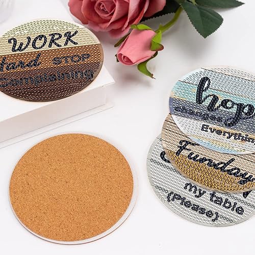 Miniatura 6 de 8 posavasos de pintura de diamantes con soporte, divertidos posavasos inspiradores para bricolaje, kits de pintura de diamantes para adultos, niños