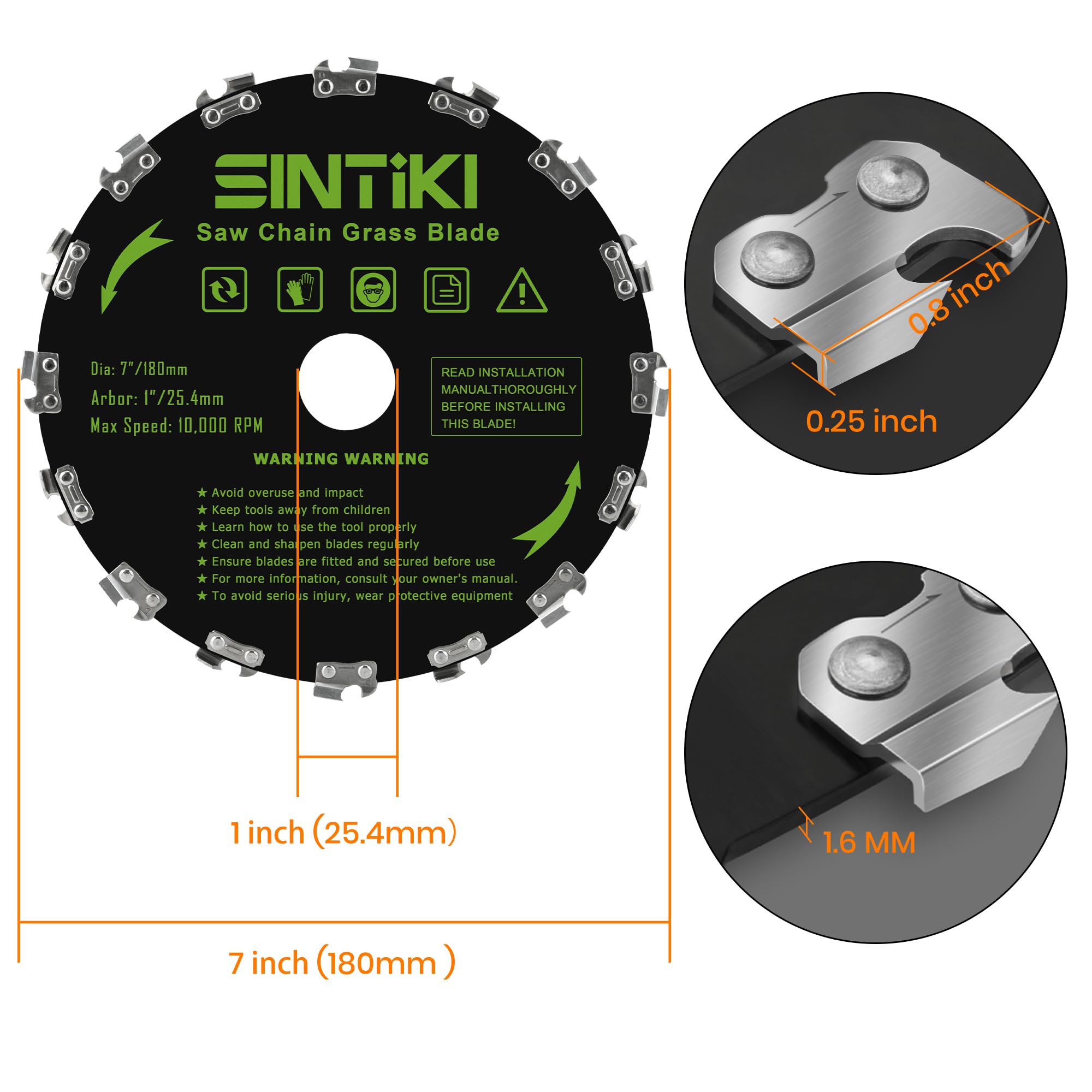 SINTIKI Paquete de 2 cuchillas y limas para motosierra de 7 pulgadas, 16 cuchillas para malezas de dientes, reemplaza Husqvarna, Stihl, Oregon, Honda, Hitachi, cuchilla de corte de cepillo para