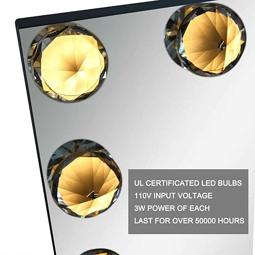 Miniatura 8 de walsport Espejo de maquillaje iluminado Hollywood con tacto inteligente, 15 bombillas LED regulables, mesa o montaje en pared, espejo de belleza