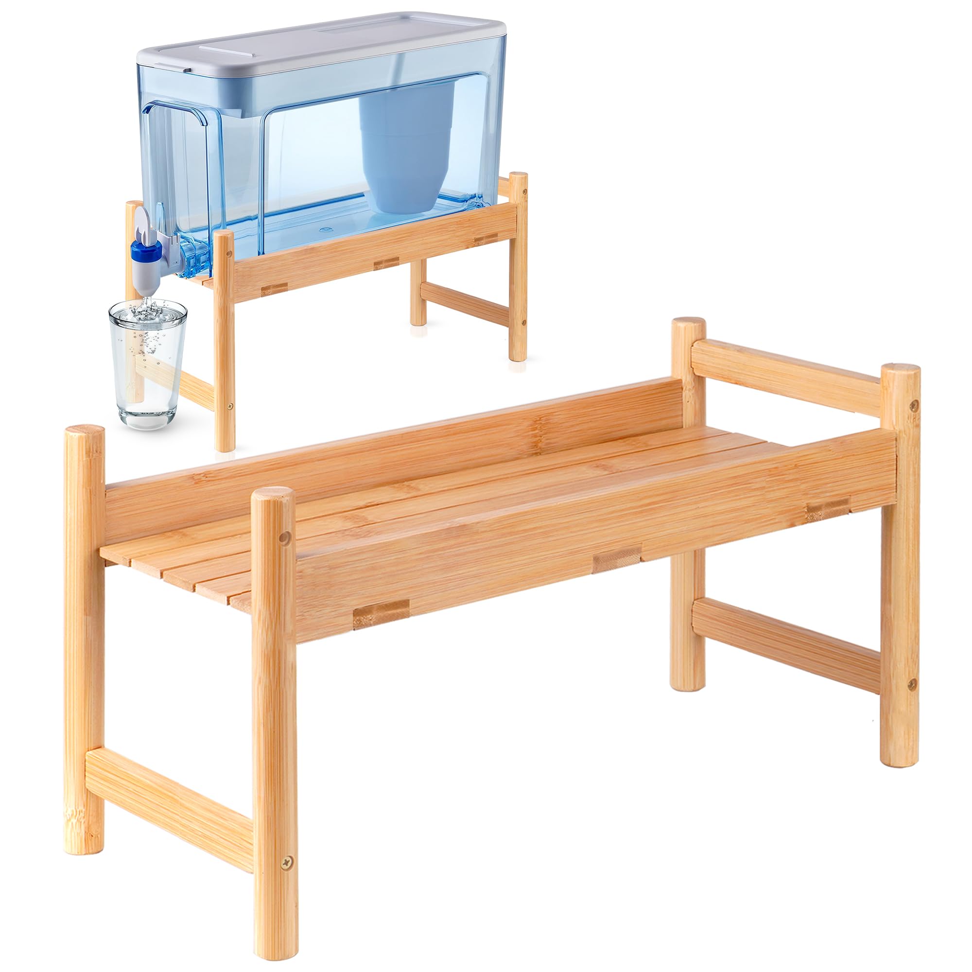 ZPirates Water Filter Dispenser Stand - Bamboo, Wobble Resistant