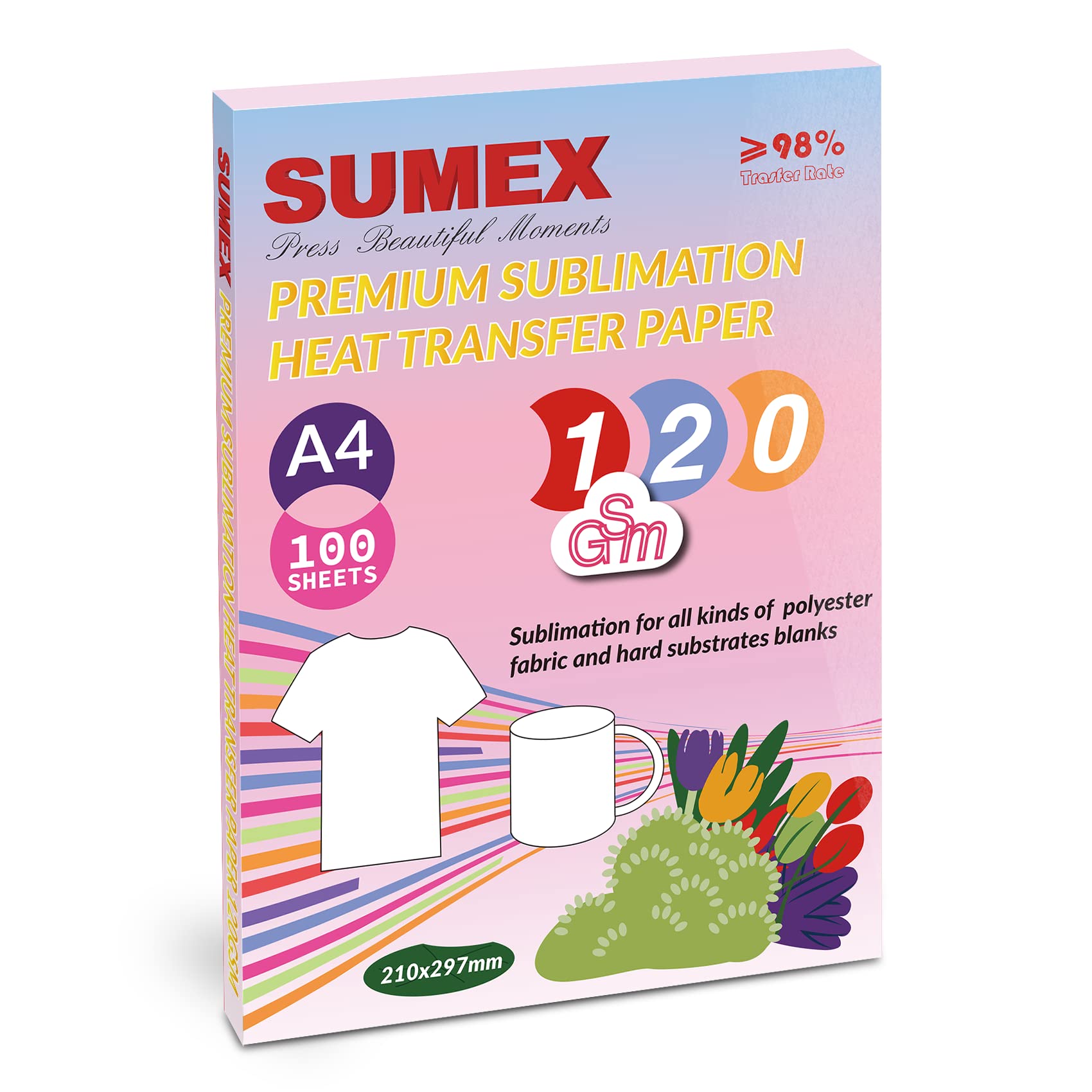 Sumex Sublimation Paper 120gsm A4 Size 210×297mm 100 Sheets Heat Transfer Paper Compatible with All Inkjet Printer