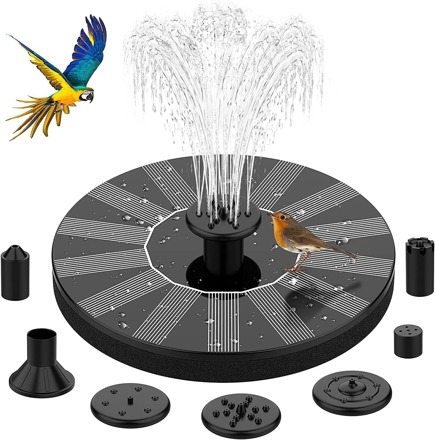 Solar Springbrunnen für Außen, Solarbrunnen für Draussen mit 6 Effekte Solar Wasserpumpe, Solar Teichpumpe für Gartenteich Oder Springbrunnen Vogel-Bad Fisch Behälter