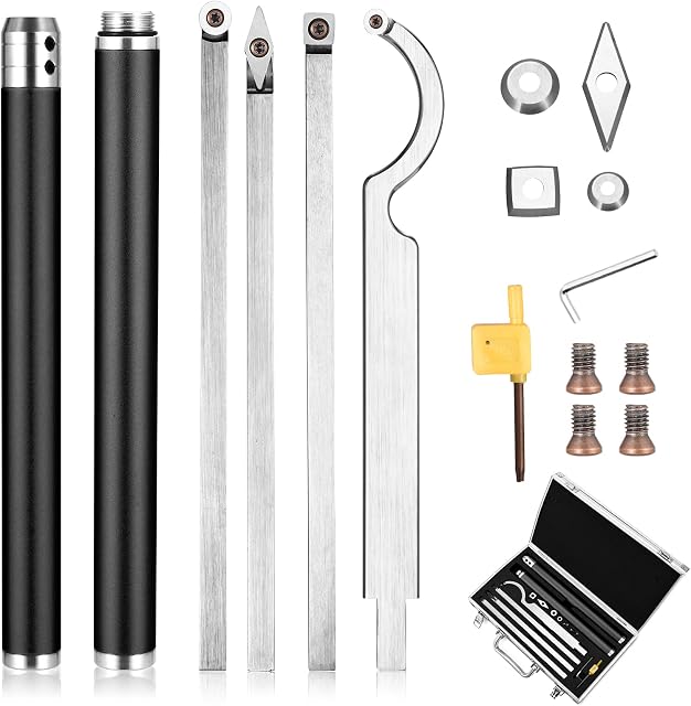 TTLIFE Carbide Tipped Wood Turning Lathe Tools Set, with Carbide Cutters, Removable Alloy Handle and Aluminum Carry Case for Craft DIY Hobbyists (Black)