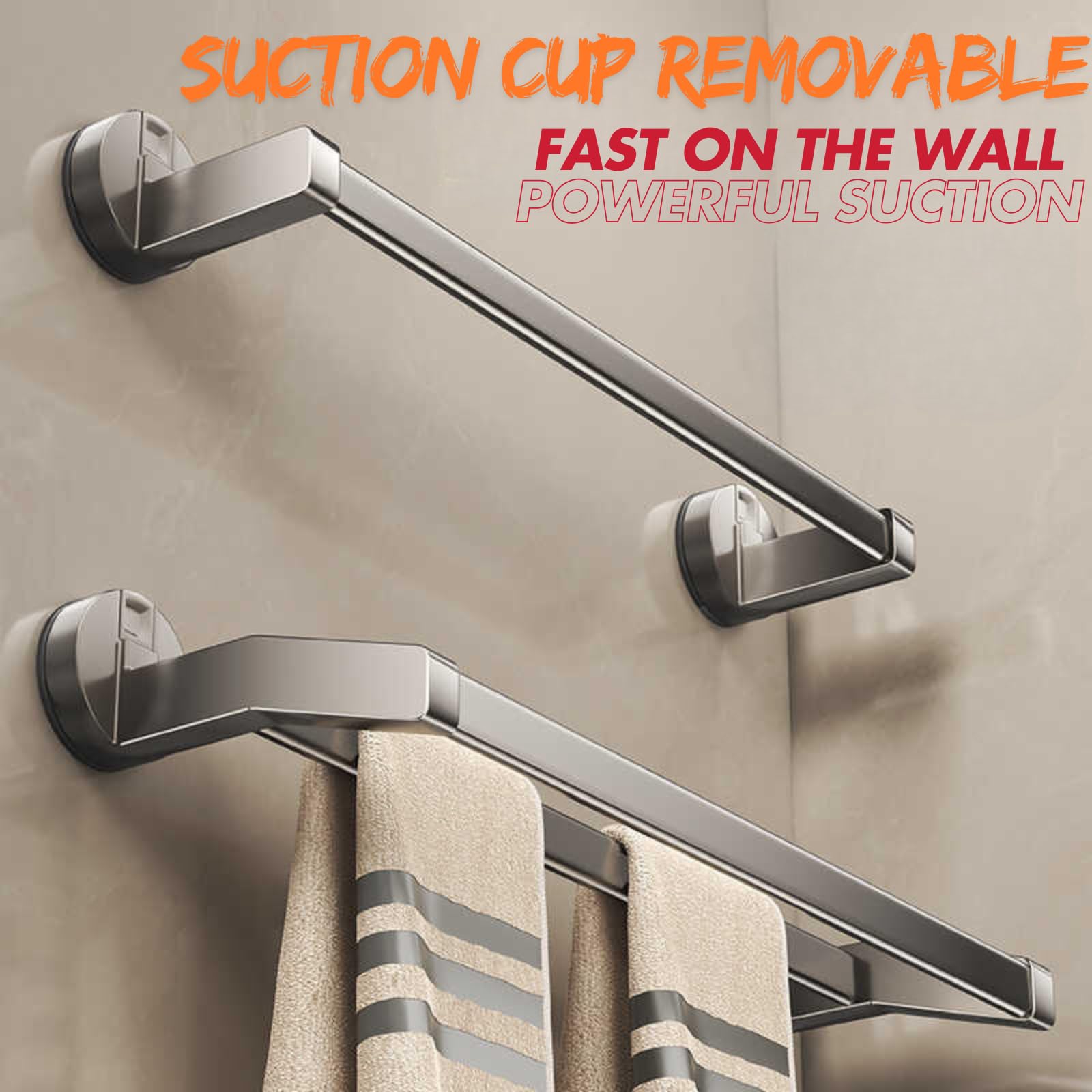 Boxonly Suction Towel Rack for Bathroom Wall-Mounted Single Bar, Heavy-Duty Stainless Steel, Milk White, 30cm - Image 3