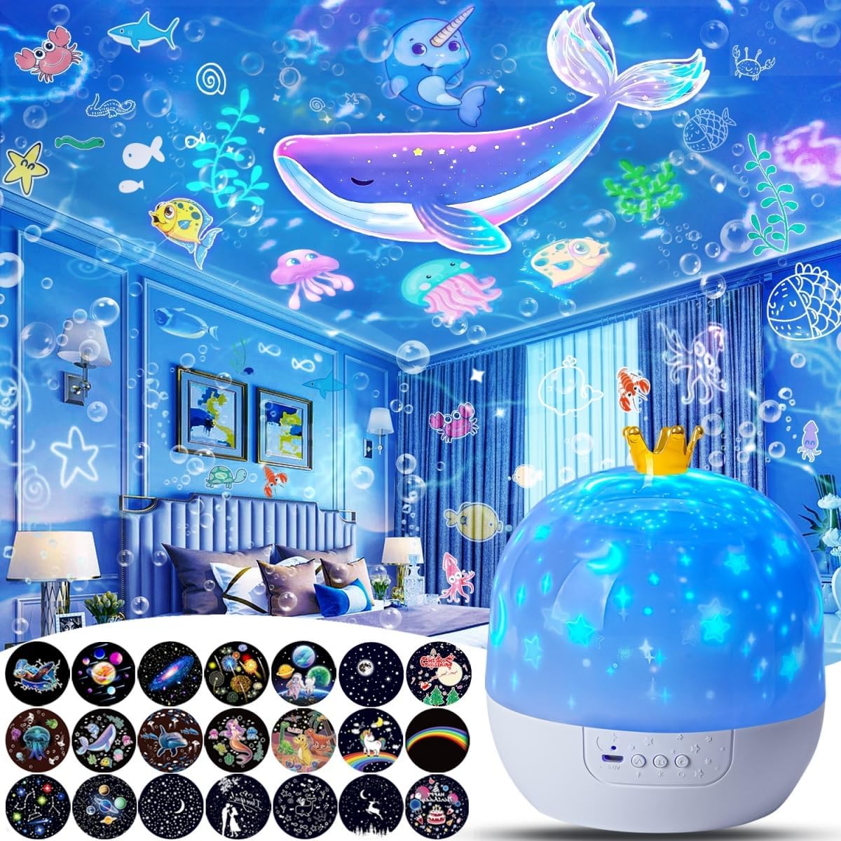 21 Sets of Films, Night Light Projector for Kids Bedroom, Ceiling, Baby