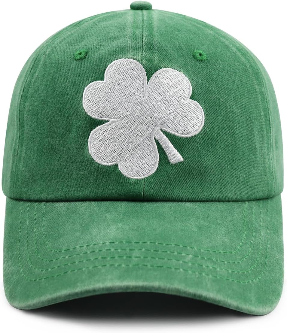 St. Patrick's Day Hat for Men Women, Funny Adjustable Cotton Embroidered Irish Green Leaf Luck Baseball Cap
