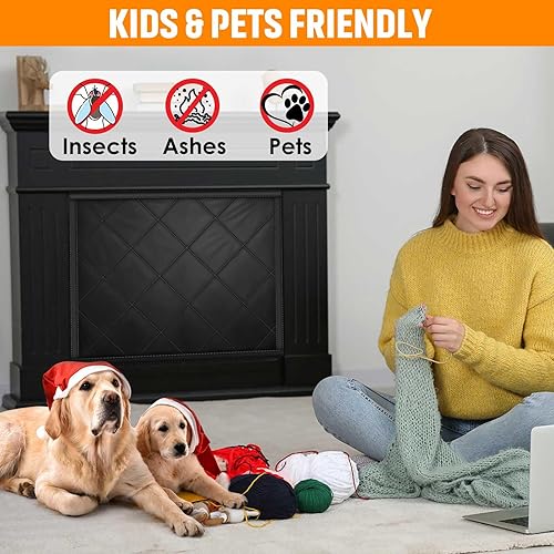 Miniatura 5 de Funda de velcros para chimenea, tapón de chimenea, manta bloqueadora de chimenea para pérdida de calor, color negro, 45 pulgadas de ancho x 34