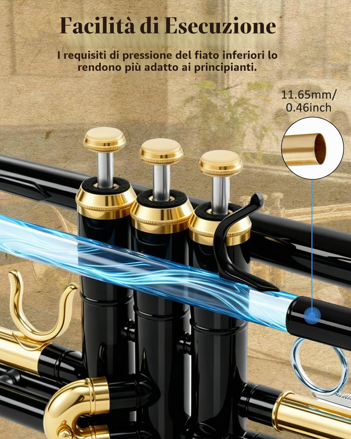 STRICH Set di tromba standard in Sib per principianti, tromba per studenti in ottone con custodia rigida, kit di pulizia, bocchini 7C e 3C, guanti, STR-130B Nero e dorato