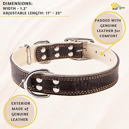 Miniatura 10 de ADITYNA Collar de perro de cuero real resistente para perros grandes, collar de perro grande marrón, collar de perro grueso suave y fuerte con doble