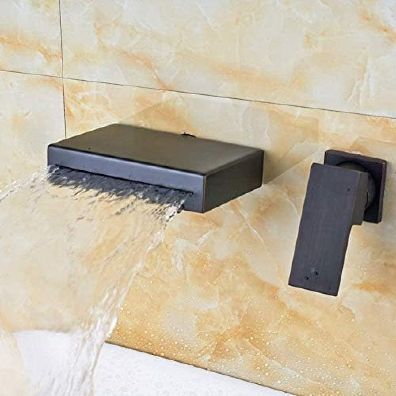 Kitchen Taps Faucet Oil Rubbed Bronze Waterfall Spout Basin Single-Handed Wall Mounting Mixer