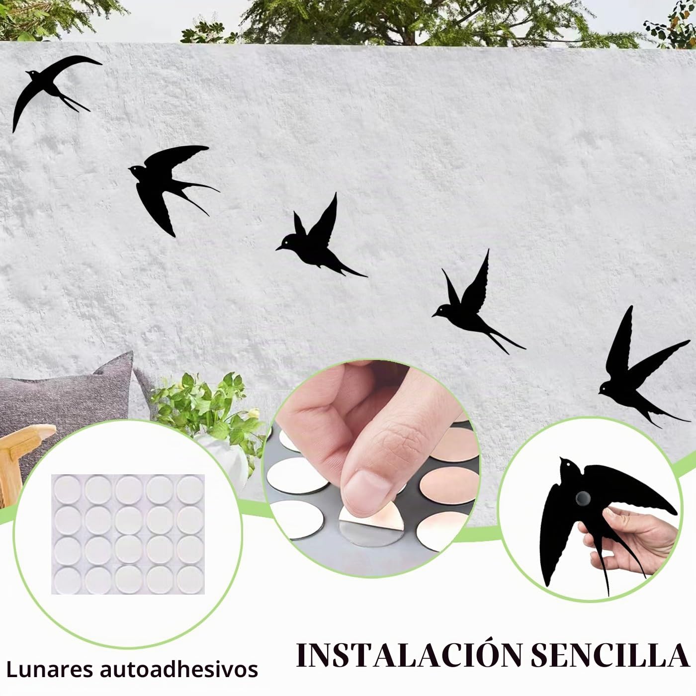 6pcs Pájaros Negros Arte de Pared de Metal Decoración Golondrina Metal Colgante Exterior Pájaro Decorativo Escultura de Pared para Casa Patio Salón Baño Jardín